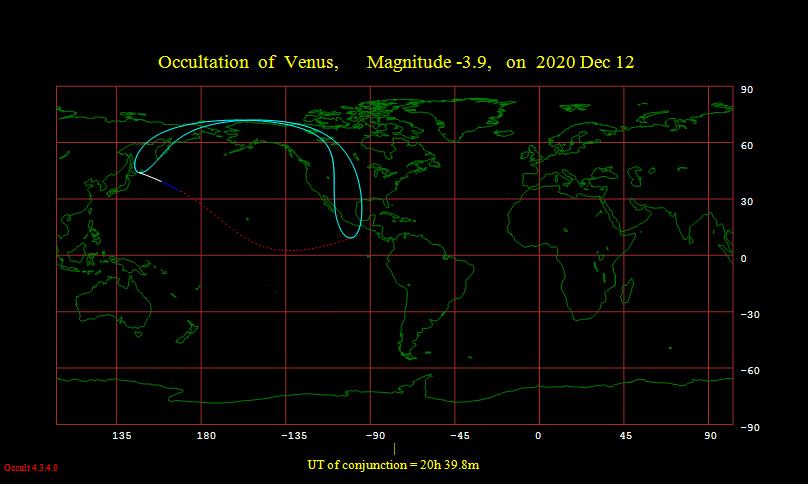 Occultation of Venus World map 12/12/2020