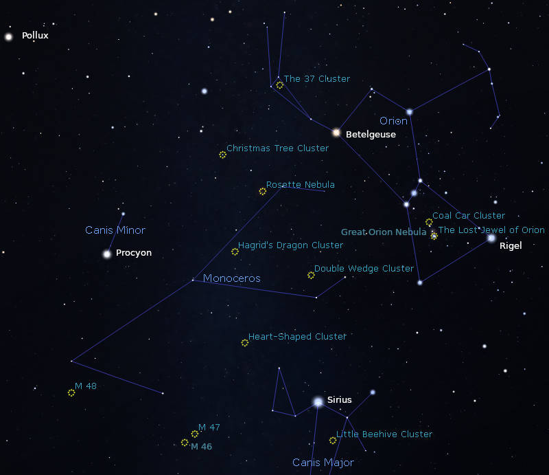 Deep Sky Objects around Monoceros