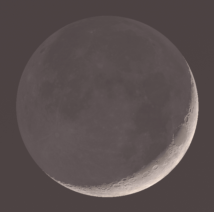 Three day old moon, annotated